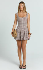 Sophia Mini Dress - Drop Waist Fit And Flare Mini Dress in Chocolate Gingham