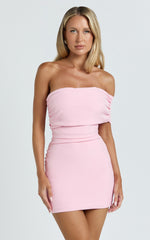 Stefanie Mini Dress - Ruched One Shoulder Dress in Pale Pink