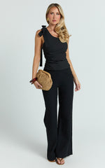 Stella Top - Linen Look Asymmetric Halter Top in Black