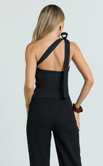 Stella Top - Linen Look Asymmetric Halter Top in Black