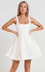 Stephane Mini Dress - Corset Scoop Neck Fit and Flare Dress in Ivory