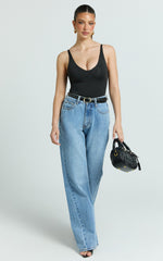 Stephie Bodysuit - V Neck Bodysuit in Black