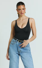 Stephie Bodysuit - V Neck Bodysuit in Black