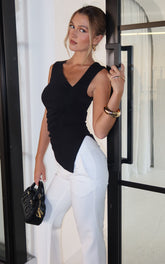 Sullivan Top - Sleeveless Asymmetrical Cut Out Top in Black
