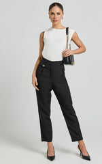 Suri Cropped Pant - High Waisted Tapered Tailored Pant With Pocket Detail in Black