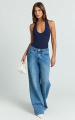 Suzanna Bodysuit - V Neck Halter Bodysuit in Navy