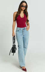 Suzanna Bodysuit - V Neck Halter Bodysuit in Wine