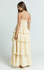 Suzy Midi Dress - Tiered Ruffle Lace Up Dress in Lemon