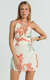 Sybil Mini Dress - Plunge Halter Low Back A Line Dress in Vintage Orchid