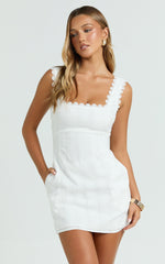 Sylvia Mini Dress - Square Neck Lace Trim A Line Mini Dress in White
