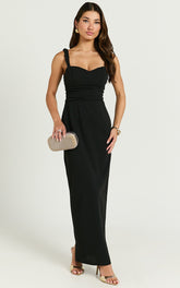 Tahlia Midi Dress - Sweetheart Ruched Dress in Black