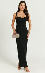 Tahlia Midi Dress - Sweetheart Ruched Dress in Black