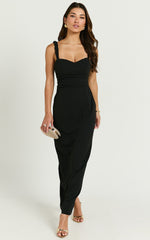 Tahlia Midi Dress - Sweetheart Ruched Dress in Black