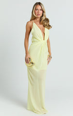 Tamara Maxi Dress - Plunge Neck Ruched Open Back Dress in Lemon