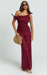 Tamara Pants - High Elasticated Waist Wide Leg Pants in Berry