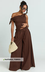 Tamara Pants - High Elasticated Waist Wide Leg Pants in Chocolate
