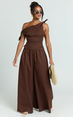 Tamara Pants - High Elasticated Waist Wide Leg Pants in Chocolate