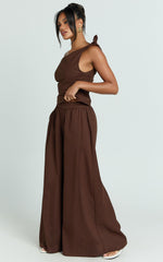 Tamara Pants - High Elasticated Waist Wide Leg Pants in Chocolate