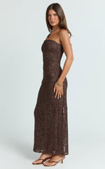 Tamika Maxi Dress - Crochet Strapless Column Dress in Chocolate