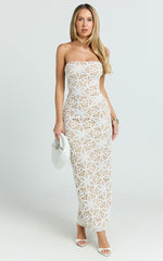 Tamika Maxi Dress - Crochet Strapless Column Dress in White