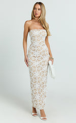 Tamika Maxi Dress - Crochet Strapless Column Dress in White