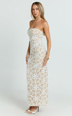 Tamika Maxi Dress - Crochet Strapless Column Dress in White