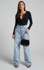 Tatem Bodysuit - Long Sleeve Button Front Bodysuit in Black