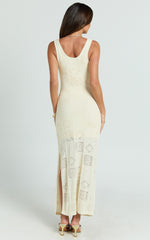 Taylor Maxi Dress - Crochet Knit Scoop Neck Dress in Cream