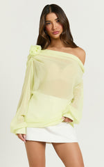 Terry Top - One Shoulder Rosette Detail Gathered Top in Citrus