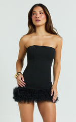 Tess Mini Dress - High Neck Fit And Flare Tulle Hem Dress in Black