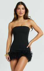 Tess Mini Dress - High Neck Fit And Flare Tulle Hem Dress in Black