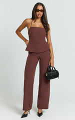 Tessa Pants - Mid Rise Straight Leg Tailored Pants in Brown