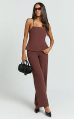 Tessa Pants - Mid Rise Straight Leg Tailored Pants in Brown