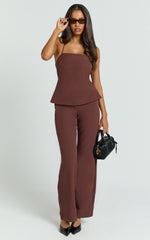 Tessa Pants - Mid Rise Straight Leg Tailored Pants in Brown