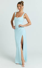 Thelma Maxi Dress - Square Neck Bodycon Dress in Light Blue