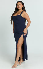 Thelma Maxi Dress - Square Neck Bodycon Dress in Navy