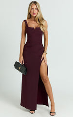 Thelma Maxi Dress - Square Neck Bodycon Dress in Wine
