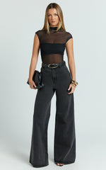 Therese Jeans - High Waist Wide Leg Flare Recycled Denim Jeans in Black