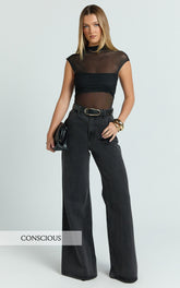 Therese Jeans - High Waist Wide Leg Flare Recycled Denim Jeans in Black