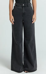 Therese Jeans - High Waist Wide Leg Flare Recycled Denim Jeans in Black