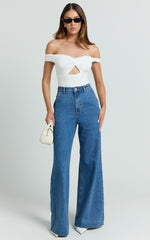 Therese Jeans - High Waist Wide Leg Flare Recycled Denim Jeans in Dark Blue Wash