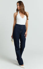 Tianna Jeans - High Waisted Fitted Straight Leg Jeans in Indigo Wash