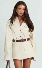 Tiffany Skort - Mid Waist Box Pleated Mini Skort in Stone