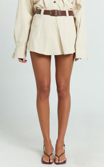 Tiffany Skort - Mid Waist Box Pleated Mini Skort in Stone
