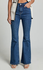 Tilda Jeans - High Waist Flare Denim Jeans in Dark Blue Wash