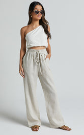 Tilly Linen Pants - Elasticated Drawstring Relaxed Linen Pants in Beige