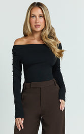 Tisdale Top - Boat Neck Long Sleeve Top in Black