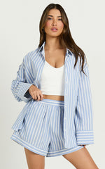 Tori Shorts - High Waist A Line Stripe Shorts in Light Blue Stripe