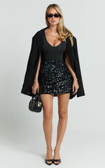 Tracy Mini Skirt - Bodycon Sequin Skirt in Black