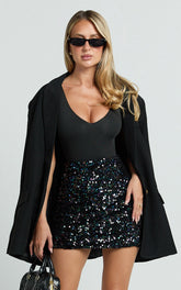 Tracy Mini Skirt - Bodycon Sequin Skirt in Black
